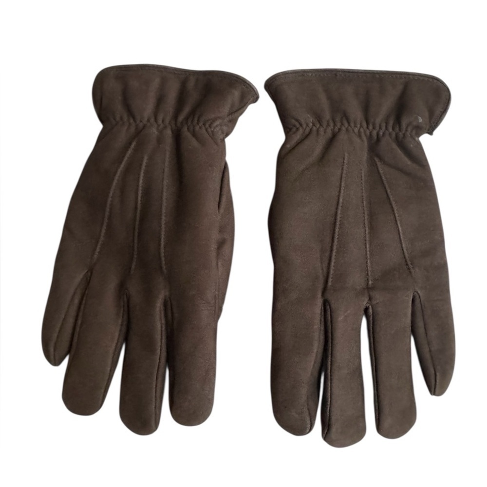 Isotoner brown nubuck suede leather winter gloves with warm fleece lining Medium